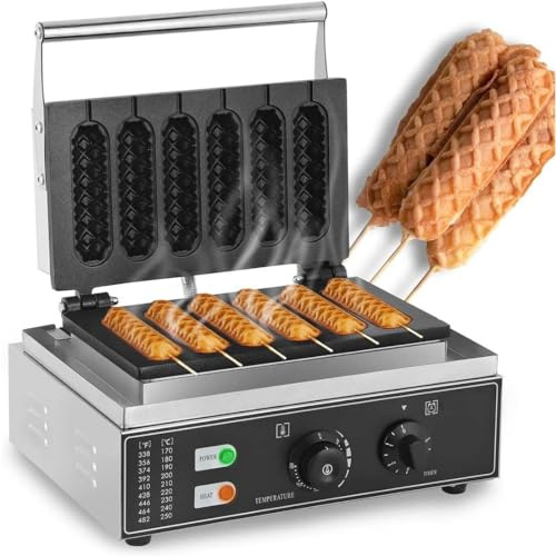 forestalk Commercial Corn Dog Waffle Maker Machine, 6 PCS 1500W Electric French Crispy Stick Machine, Hot Dog Cheese Stick Press Iron, Nonstick Stainless Steel Kitchen Utensils