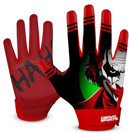 CIERVO SPORTS Football Receiver Gloves for Adult & Youth Non-Slip Silicon Grip Gloves (Black/Red, Adult Small)