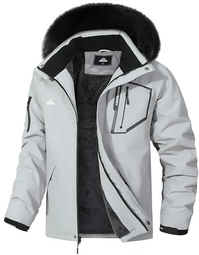 MAOYSSEN Men's Waterproof Ski Jacket Warm Winter Snow Coat Mountain Windbreaker Fur Hooded Snowboarding Jakcet Parka
