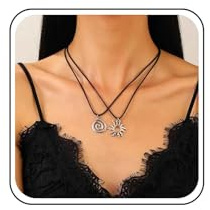 TseenYi Svart Läder Choker Halsband med Silver Spiral Hänge - Ihålig Sol Blomma Design, Zink, Ingen Ädelsten