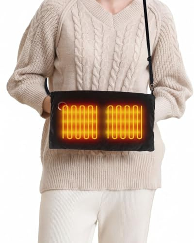 Chaufferette Main Rechargeable 5000mAh avec 3 Niveaux de Chauffage et 2 Zones Chauffantes, Coussin Chauffant avec Bandoulière Amovible, Chauffe Main en Fleece Doux - Idée Cadeau pour Hommes et Femmes