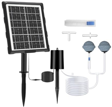 Aeratore per laghetto da esterno - Aeratore solare per laghetto - 3 modalità di funzionamento, aeratore di ossigeno con pietra di aerazione per stagno