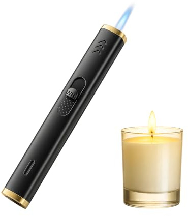 Navpeak Refillable Candle Lighter – Long Jet Flame Gas Lighter for Candles, Kitchen, BBQ & Fireplaces | Adjustable Windproof Flame(Butane not included) (Black)