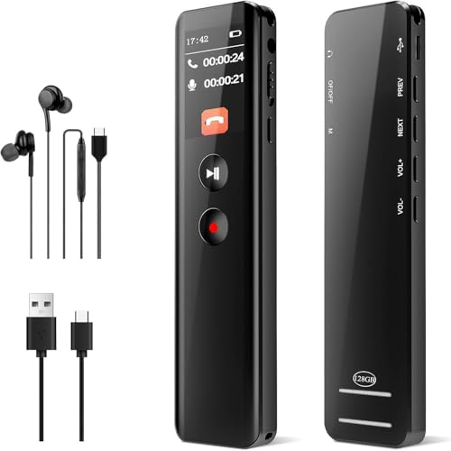 Digital Voice Recorder, Sprachaktivierung, One-Touch Recording 3072 Kbps Diktiergerät Aufnahmegerä mit Playback, Geräuschunterdrückung Audioaufnahmegerät für Meeting/Vortrag/Interviews/Klassen