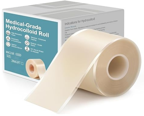 Medical-Grade Hydrocolloid Roll for Wound Care, Self-Adhesive Waterproof Bandage Tape for Chronic Wounds, Diabetic Foot Ulcers, Pressure Ulcers,Pimple Patches, Blister and Acne Care, Sterile, 5x200cm