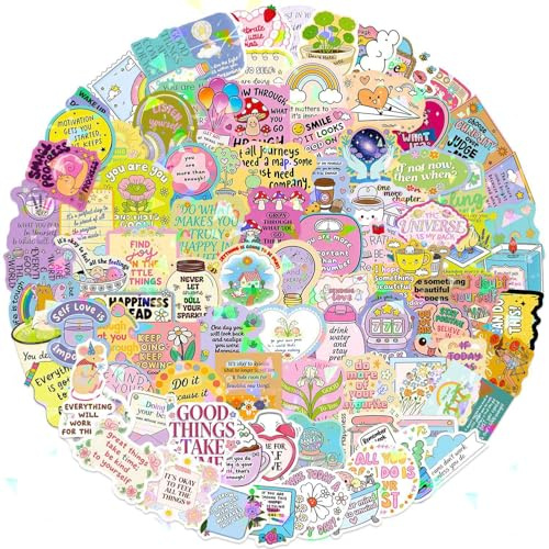 100 PCS Motivational Stickers, Vinyl Therapy Stickers for Positive Affirmation Decals, Mental Health Gifts for Adults Teens, for Journals Laptops Water Bottles