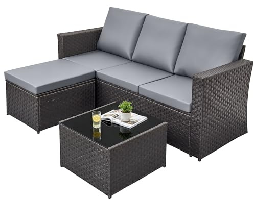 rattanstar 4 Seater Rattan Garden Furniture Set, Outdoor High-Back Sofa Set | All-Weather Patio Furniture Set with Ottoman, Coffee Table and Washable Cushions for Terrace, Balcony