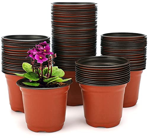 KINGLAKE 100 Pcs 4 Plastic Plants Nursery Pot/Pots Seedlings Flower Plant Container Seed Starting Pots,4 Inch,Red