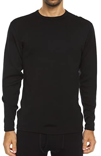 100% Merino Wool Expedition Weight Mens Crew Shirt - Heavy Weight Base Layer Top - Extreme Cold Weather Gear - Black - Medium