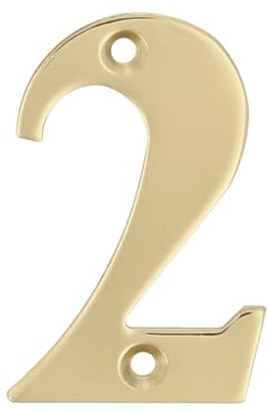 Amig - Número 2 de Casa Latón Pulido y Barnizado - Resistente a Agentes Ambientales - Uso Interior y Exterior - Incluye Tornillos para Fijación, Nº 2, 100 mm, Latón