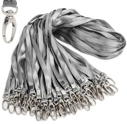 Antspirit Schlüsselbänder für Ausweise/Namensschilder, Nylon, flaches Umhängeband, drehbarer Clip, langlebig, gewebt, Herren, Damen, Büro, 50 Stück 50 grau