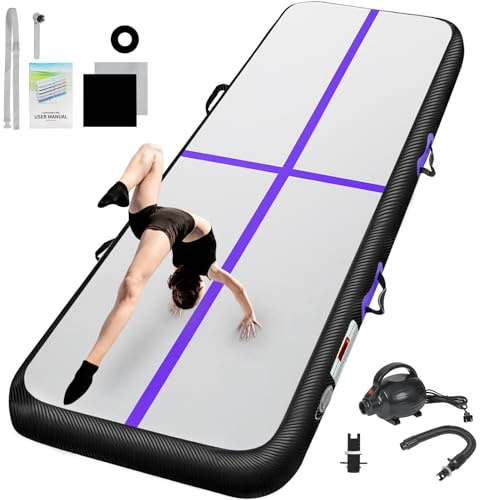 Inflatable Gymnastics Mat 10ft/13ft/16ft/20ft/ Air Tumbling Track Mats 4/8 inches Thick for Home Use/Training/Cheerleading/Yoga/Water with Pump 10ft x 3.3ft x 4inch Purple Black