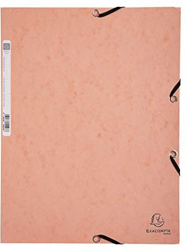 Exacompta - Réf. 55527E - Carton de 25 chemises à élastiques - pochettes 3 rabats - en carte lustrée 400 g/m2 Aquarel - dimensions 24 x 32 cm pour documents au format A4 - couleur corail