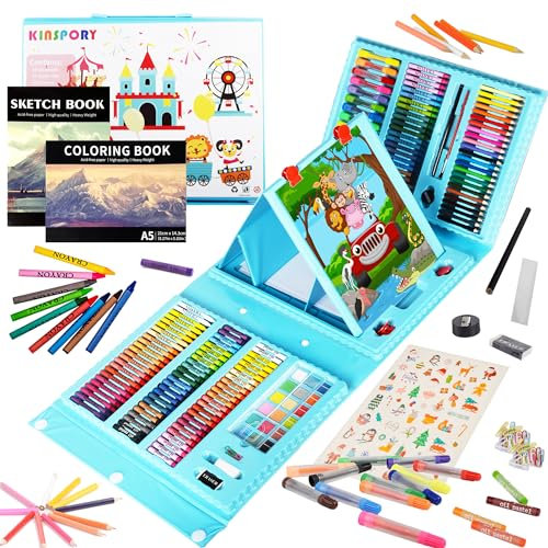 KINSPORY 290 piezas Maletin Pinturas para Niños, Juegos de Dibujo, Pinturas para Niños, Lapices de Dibujo, Caballete Pintura