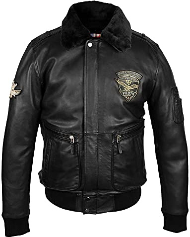 Zerimar Giacca Uomo - Giacca da Aviatore Elegante con Collo d'Agnello - Giacca Pelle Uomo - Giacca Uomo Aviatore - Giacca Casual da Pilota - Colore Nero - Taglia S