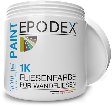 EPODEX 1K Peinture carrelage salle de bain, cuisine et plus - Vernis de haute qualité pour carrelage mural à usage normal - Peinture satinée en blanc, gris, beige et plus - 1 kg (7 m² pour 2 couches)