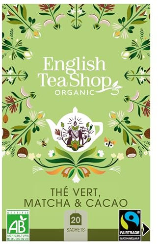 English Tea Shop - Thé vert bio matcha japonais et cacao - Boîte de 20 sachets