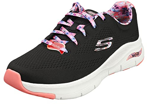 Skechers Damen Arch Fit Sneaker, Schwarzes Netz mit Mehreren Ziernähten, 35 EU