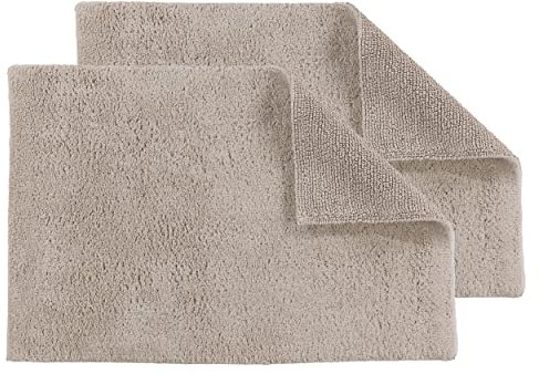 Schöner Wohnen Kollektion Badteppich einfarbig beige - 2er Set 40 x 60 cm – waschbare Badematte rutschfest Badezimmer - 100% Baumwolle – Duschvorleger Trockner geeignet