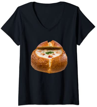 Femme Bol à pain avec chaudière à palourdes T-Shirt avec Col en V