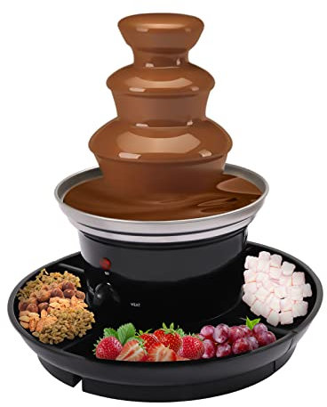 Edelstahl Schokobrunnen Schokoladenbrunnen Dreistufige Lebensmittelerwärmung Schokofontäne Schokoladenfondue Mit Drehbare Spiralstange Und Food Tray