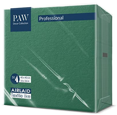 PAW - Airlaid Servietten (40 x 40 cm) I 50 Stück I Einfarbig I Stoffähnlich I Elegante Tischdekoration I HoReCa I Zu Anlässen wie Hochzeiten, Feiern, Weihnachten I Unicolor: Dunkelgrün