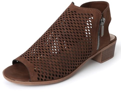 J.Adams Tracy Gladiator Booties Sandals Shoes for Women – Soft Open Peep Toe Chunky Low Block Heel Wedge with Hook & Side Zipper – Comfortable Summer Ankle Boot - Brown - 9.5