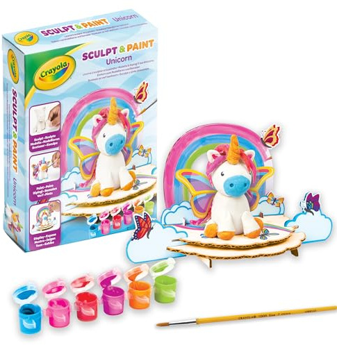 Crayola - Set Modelliere und Bemale Ihr Einhorn, selbsthärtende Modelliermasse, mit Temperafarben und Zubehör zu Verzieren, Kreative Aktivität und Geschenk für Jungen und Mädchen, ab 5 Jahren, 04-0259