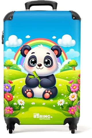 NoBoringSuitcases.com Kinderkoffer, Kinder Koffer, Koffer Kinder, Kinder Reisekoffer, Trolley Handgepäck, Kindertrolley, Kinder Koffer mit Rollen, Handgepäck 55x40x20 cm (Panda - Mehrfarbig)