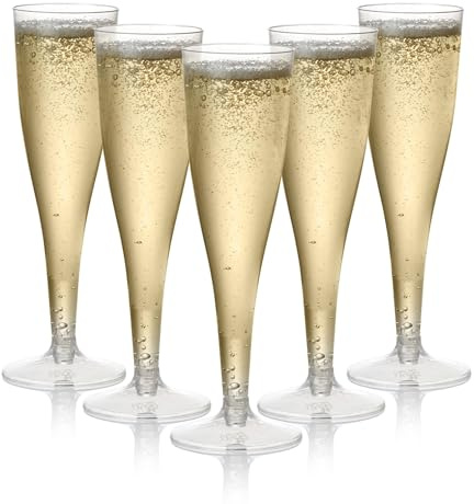 MATANA 48 Premium Elegant Clear Plastic Champagne Flutes, 133ml - Reusable Toasting Glasses, Cocktail Prosecco Glasses for Weddings, Birthdays, Christmas, BBQ & Garden Parties