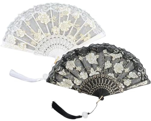 Vintage Ventaglio a Mano in Pizzo, 2 Pezzi Ventaglio da Sposa in Pizzo Ventaglio Matrimonio, Ventagli Matrimonio, Ventaglio Pieghevole da Donna retrò Ventaglio Pieghevole in Pizzo Ventaglio a Mano