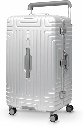 Aerolite Großer Premium Hybrid Check-in Koffer mit 4+1 leisen Rädern, Aluminium & Polycarbonat Hartschale, wasserdichte Tasche, Trennwände & TSA-Schloss, Silber