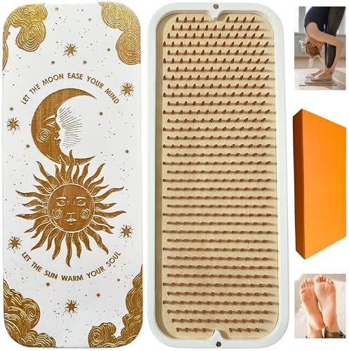 Tengry Sadhu Board, Beginners, Light Nail Board, 0.31 IN (8 mm), Hexagon, Premium Nails, Slim Sadhu Wood Board for Yoga, Acupuncture Foot Massage, Yoga Gift (Sun and Moon White Copper Nails)
