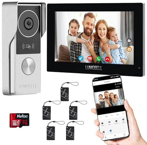 Wired Video Doorbell Camera with Indoor Monitor, Video Intercom System, 7 Touchscreen Display, Night Vision, 130° Wide Angle, Two-Way Talk, Tuya App Remote Unlock, Waterproof, No Monthly Fees