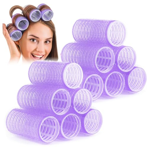 HAMKU 12 Pièces Bigoudis Coiffure, Rouleau Cheveux, Bigoudis Cheveux Court, Rouleaux à Cheveux Auto-Agrippants - 25mm - Violet Clair