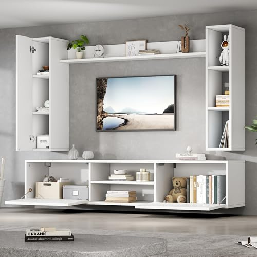 Lcoho Set da parete per TV, 180 x 35 x 33,5 cm, con vetrine (set completo, 4 pezzi), supporto per TV, mensola e 2 mensole da parete, set di mobili per TV, mobile da soggiorno e da appendere, TV fino a