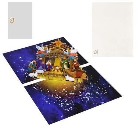Genérico Tarjeta desplegable de Belén, Navidad religiosa con sobres, Tarjetas felicitación emergentes para mujeres, amigos, hombres, San Valentín, Natividad la Noche Santa, tamaño