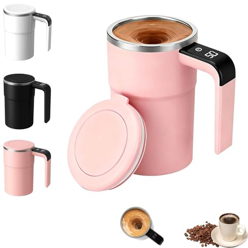 Tazza SpinBrew - Tazza da caffè magnetica automescolante con display della temperatura, tazza da caffè con mescolamento magnetico automatico, tazza ricaricabile(Pink)