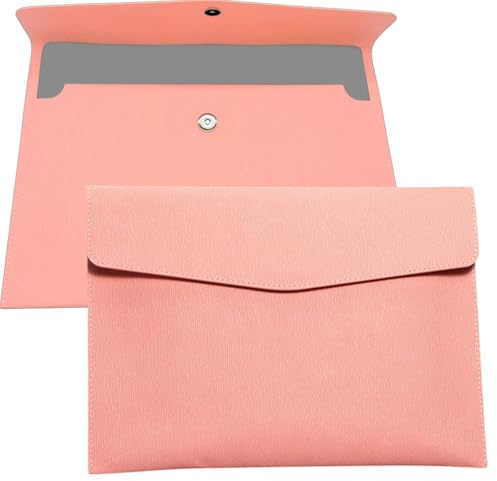 YMWALK A4 Document File Folder Wallet,PU Leather Portable and Waterproof Document Holder Organizer Envelope File Storage Bag for Business,Travel,Office, Home,and School Use (Pink)