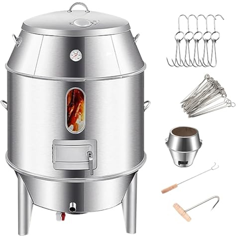 Baril De Barbecue Fumoir Inox Avec Thermomètre Et Porte Centrale 80 X 135 Cm Four Suspendu Circulaire À 360° pour Fumer Et Cuisson Barbecue De Camping