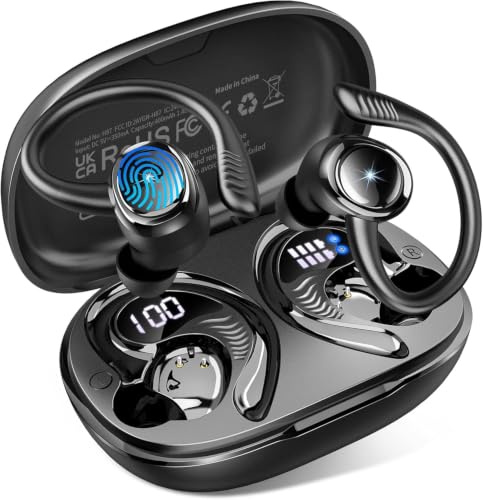 Ecouteurs Bluetooth sans Fil Sport, Écouteur Bluetooth 5.4 avec HiFi Stéréo, 4 ENC Mic, 60+Hrs Ecouteurs sans Fil, IP7 Étanche Oreillette Bluetooth Running, USB-C/Écran LED Casque, pour iOS Android