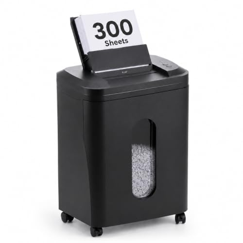 Trishintage Paper Shredder Heavy Duty: 300-Sheet Auto Feed 60 Mins Commercial Shredder P5 Security Micro Cut-Credit Card Staple for Home Office with 35L Bin