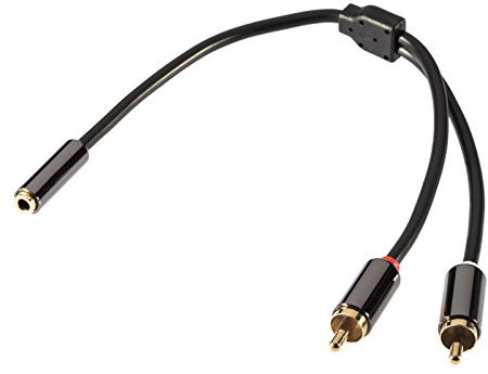 POPPSTAR premium stereo audio adapter cable (3.5mm audio socket to 2x RCA cinch connectors), gold plated contacts, 9 inch (23cm) with plugs