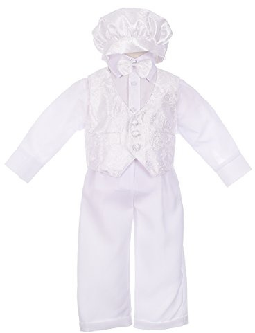 Lito Angels Abito Battesimo con Cappello per Bimbo, Completo Bianco da 5 Pezzi, Taglia 18 Mesi, Manica Lunga