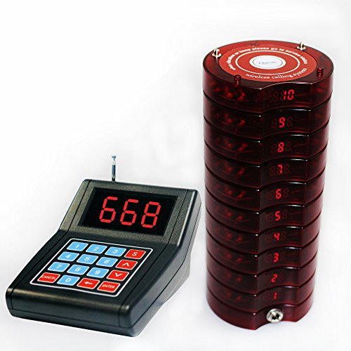 QMTWTFSS Restaurant Wireless Calling System10 Coaster Pagers+1 Keypad Call