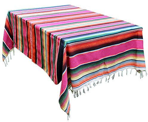 Aparty4u 150x215cm Colorful Mexikanische Tischdecke Decken Quaste aus Baumwolle Sarape Tisch Cover für Mexikanischen Party Home Hochzeit Dekoration