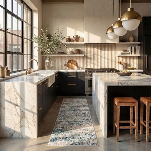 Safavieh Alfombra Contemporáneas para Sala de Estar, Comedor, Dormitorio - Madison Collection, Pelo Corto, Gris y Azul, 61 X 244 cm