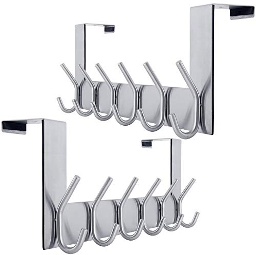 WEBI Over The Door Hook Over Door Hanger Coat Rack Over The Door Towel Rack with 6 Coat Hooks for Hanging,Towel Hanger for Clothes,Back of Bathroom,Silver,2 Packs