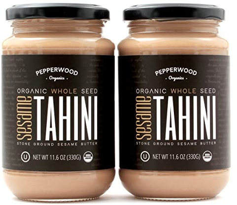 Organic Whole Sesame Tahini Paste - Unhulled & Stone-Ground - Silky Smooth Texture in Hummus, Dips, Dressings - Unsalted, Nut-Free, Kosher, Paleo, Keto 330g Glass Jar (2-Pack) Pepperwood Organics