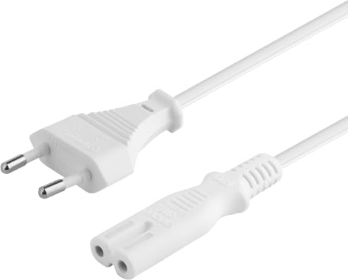 PremiumCord Cable de Alimentación de 230V 5m, para PC/Monitor/TV/UPS, Cable de Alimentación con Enchufe Europeo a Toma Doble Europea C7 de 2 Pines, IEC 320, Recto, Blanco